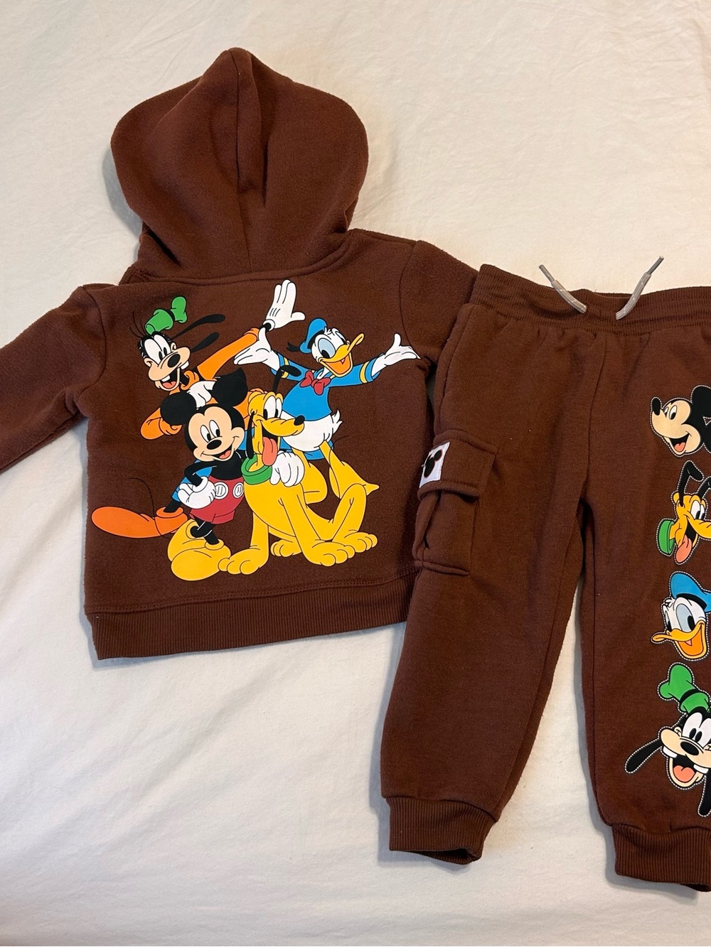 Disney Mickey Mouse Sweatshirt Outfit Pants Toddler Set Boy 12 Months Brown Hood
